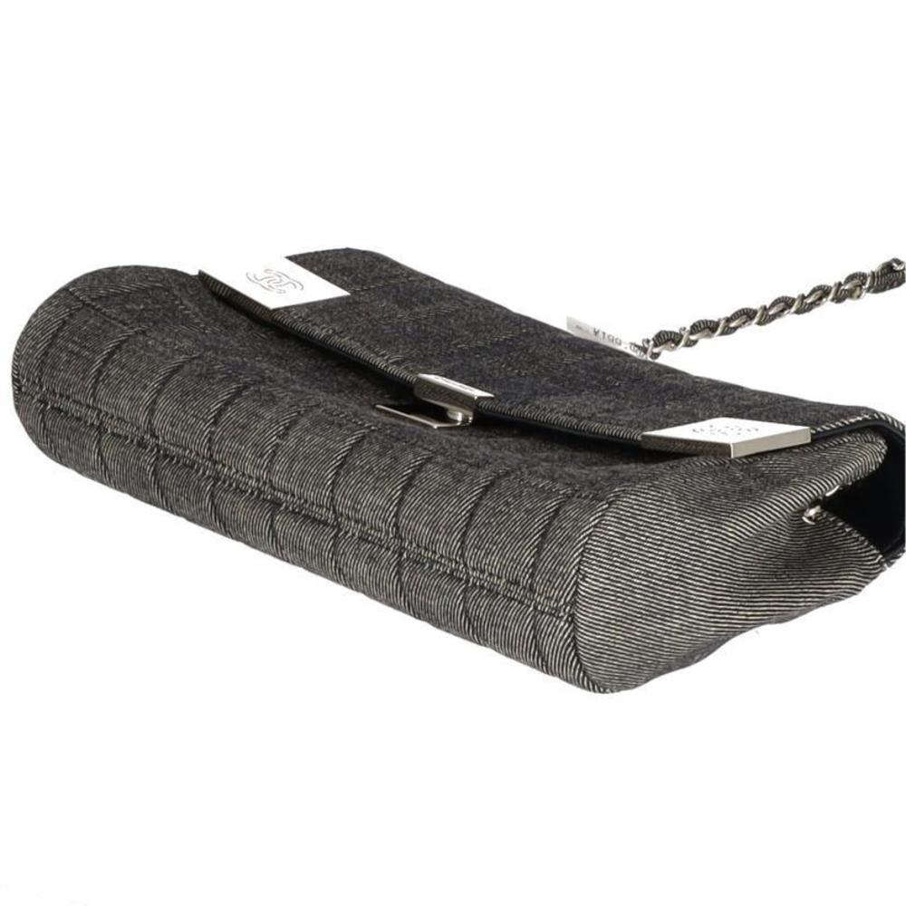 Chanel Chocolate Leather Bag Black Shoulder Denim Bar Chain - Picture 3 of 9